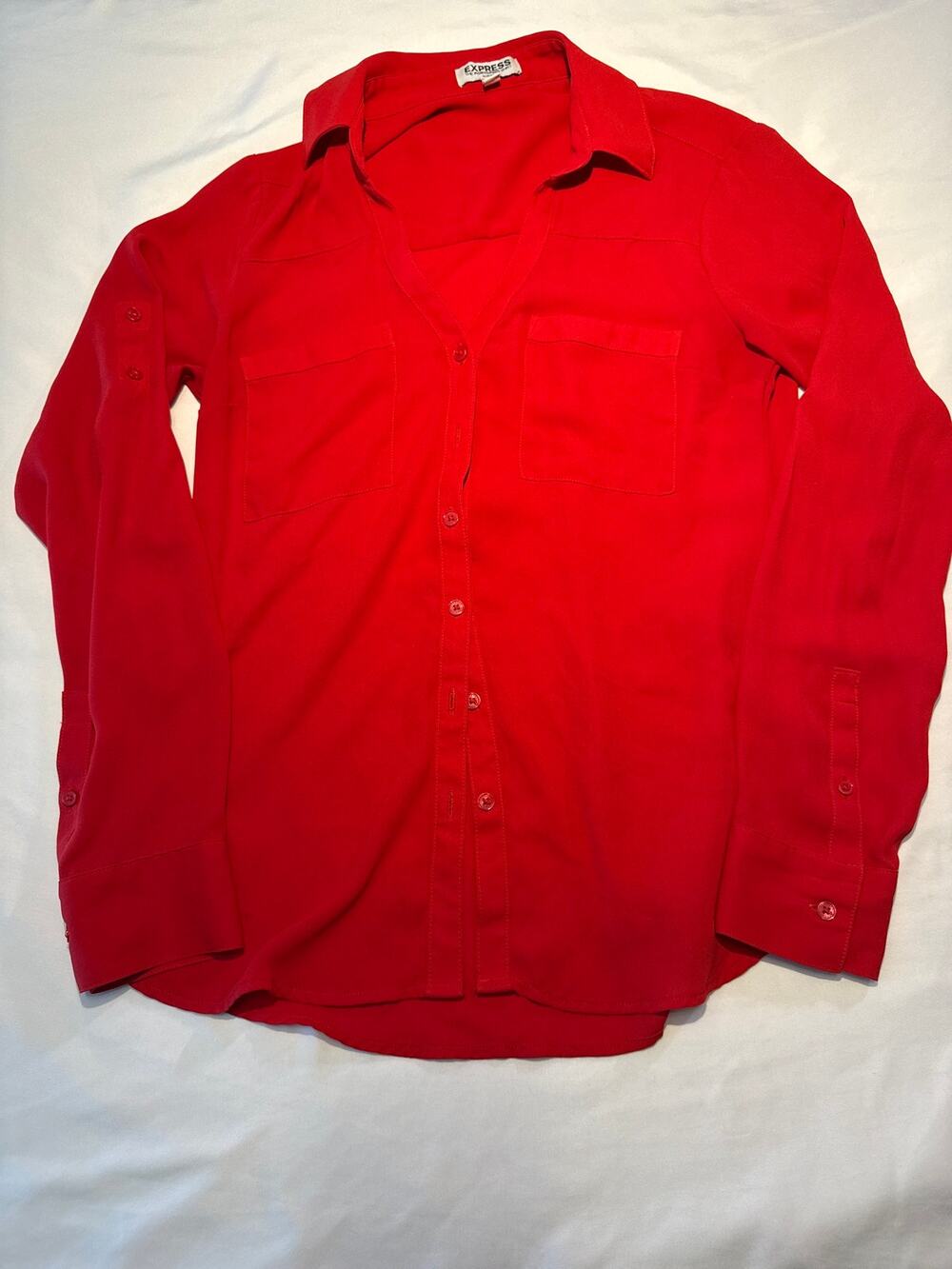 Express Portofino Red Button Front Blouse Women’s XS Long Sleeve Career Top